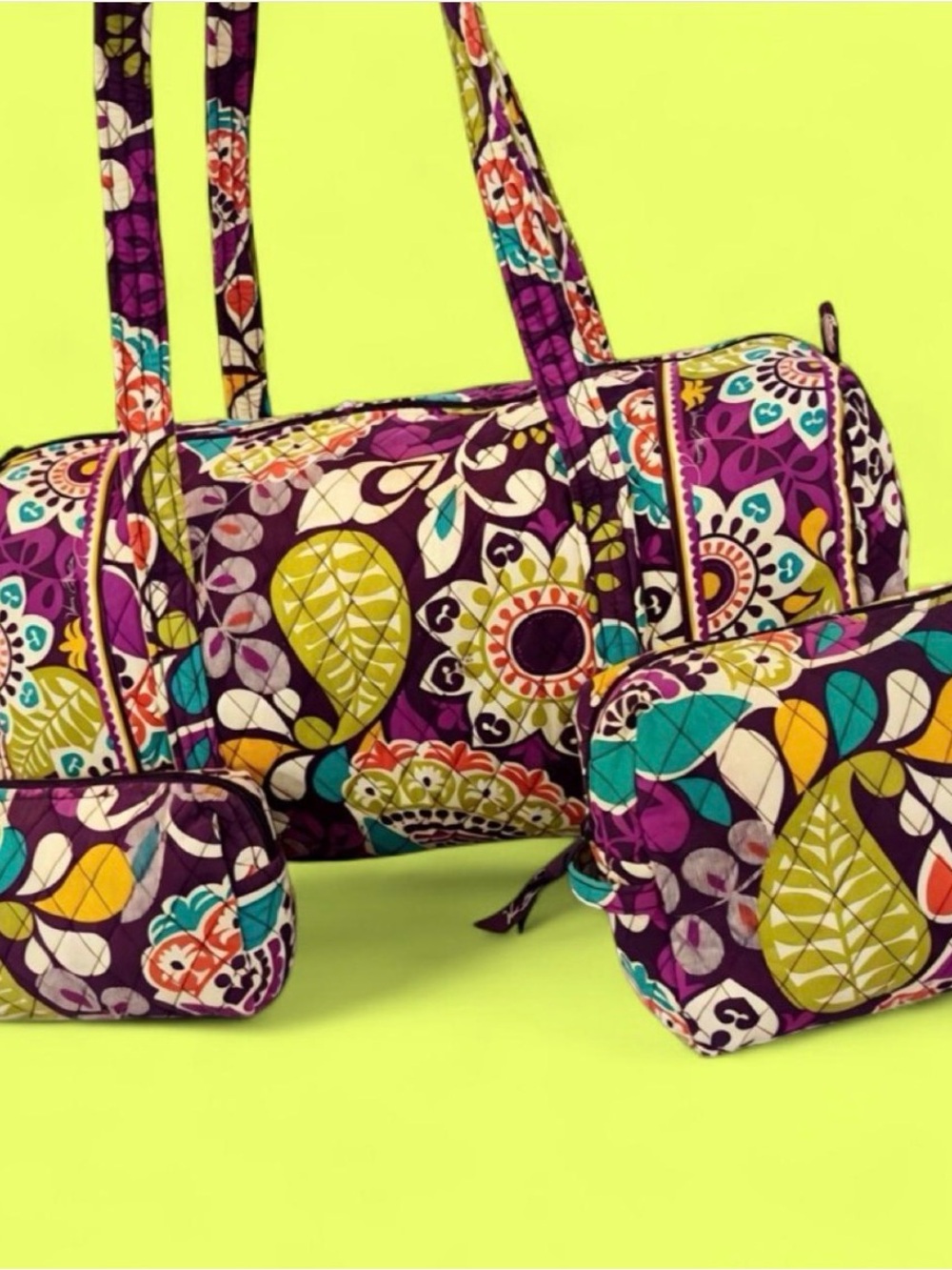 Vera Bradley Plum Crazy Purple Floral travel luggage Bag with 2 makeup bags